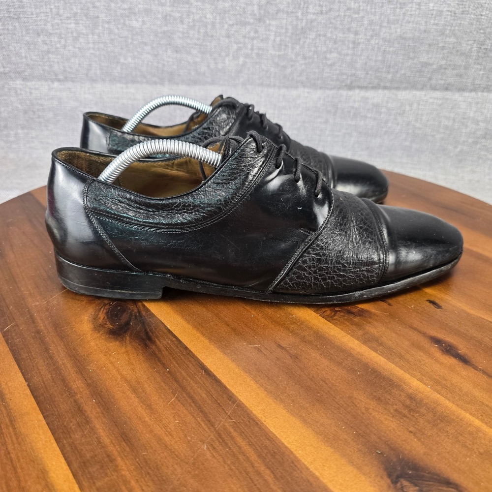 Darian Mens Black Leather Cap Toe Oxford Dress Shoes Mixed Texture Size 10.5